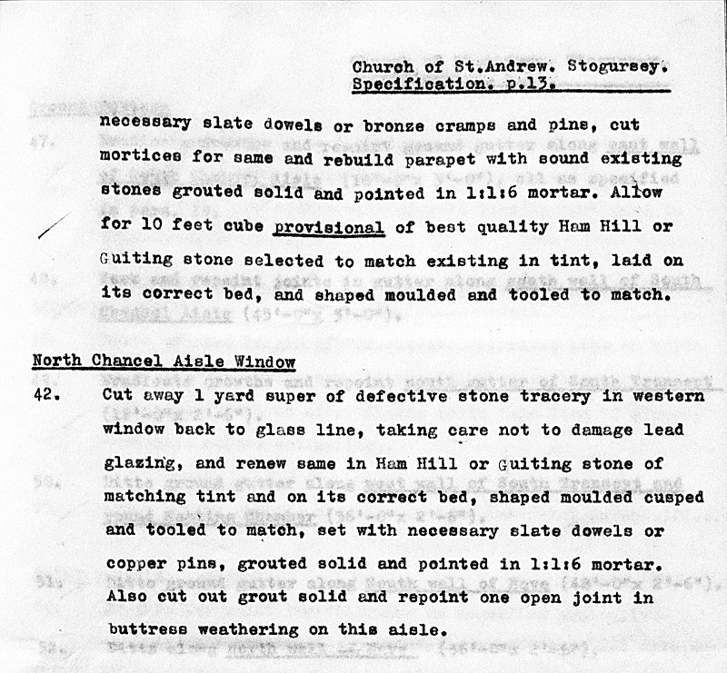 Detailed instructions for masons and glazier
